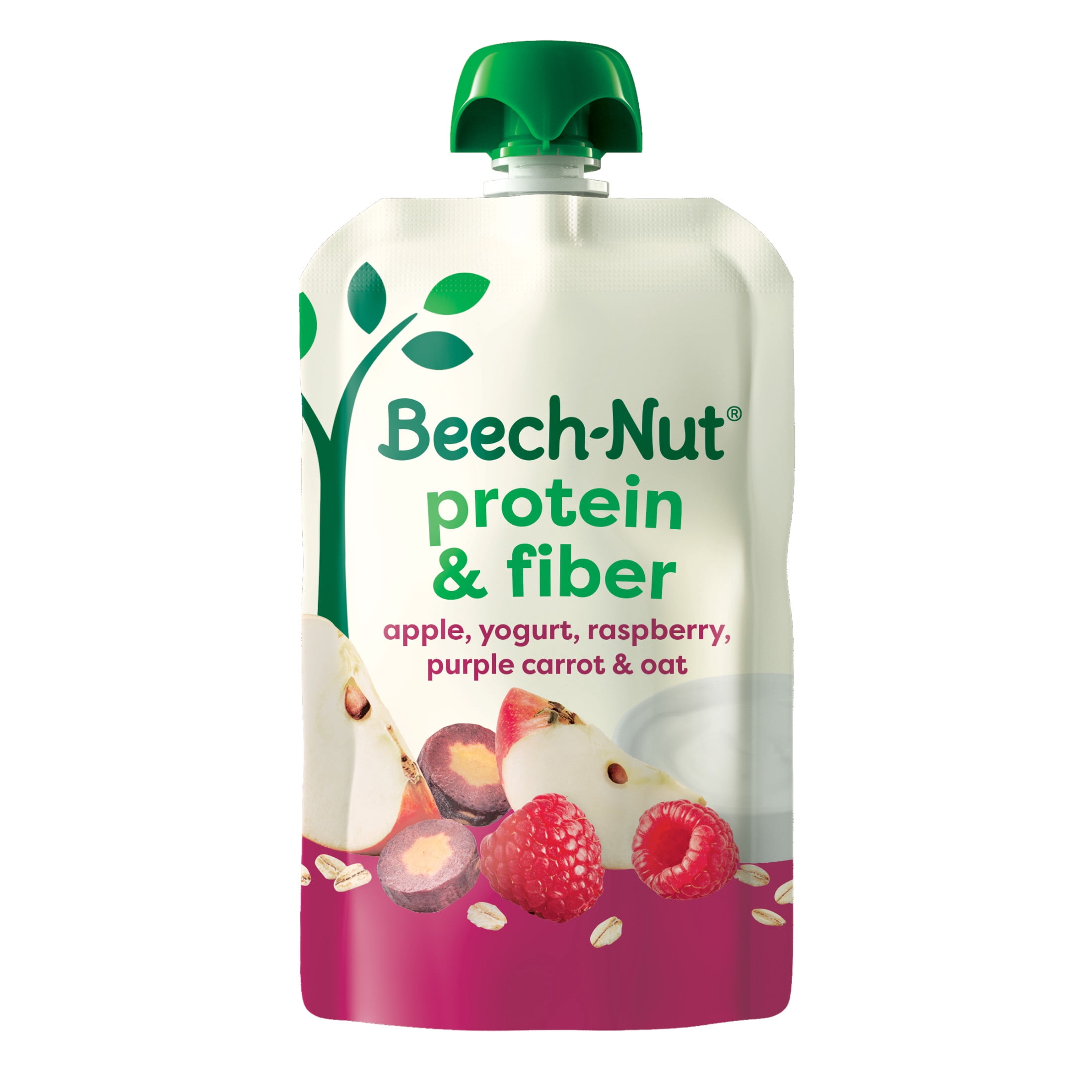(12 pack) Beech-Nut Protein & Fiber Stage 4 Toddler Food, Apple Yogurt Raspberry Carrot Oats, 3.5oz