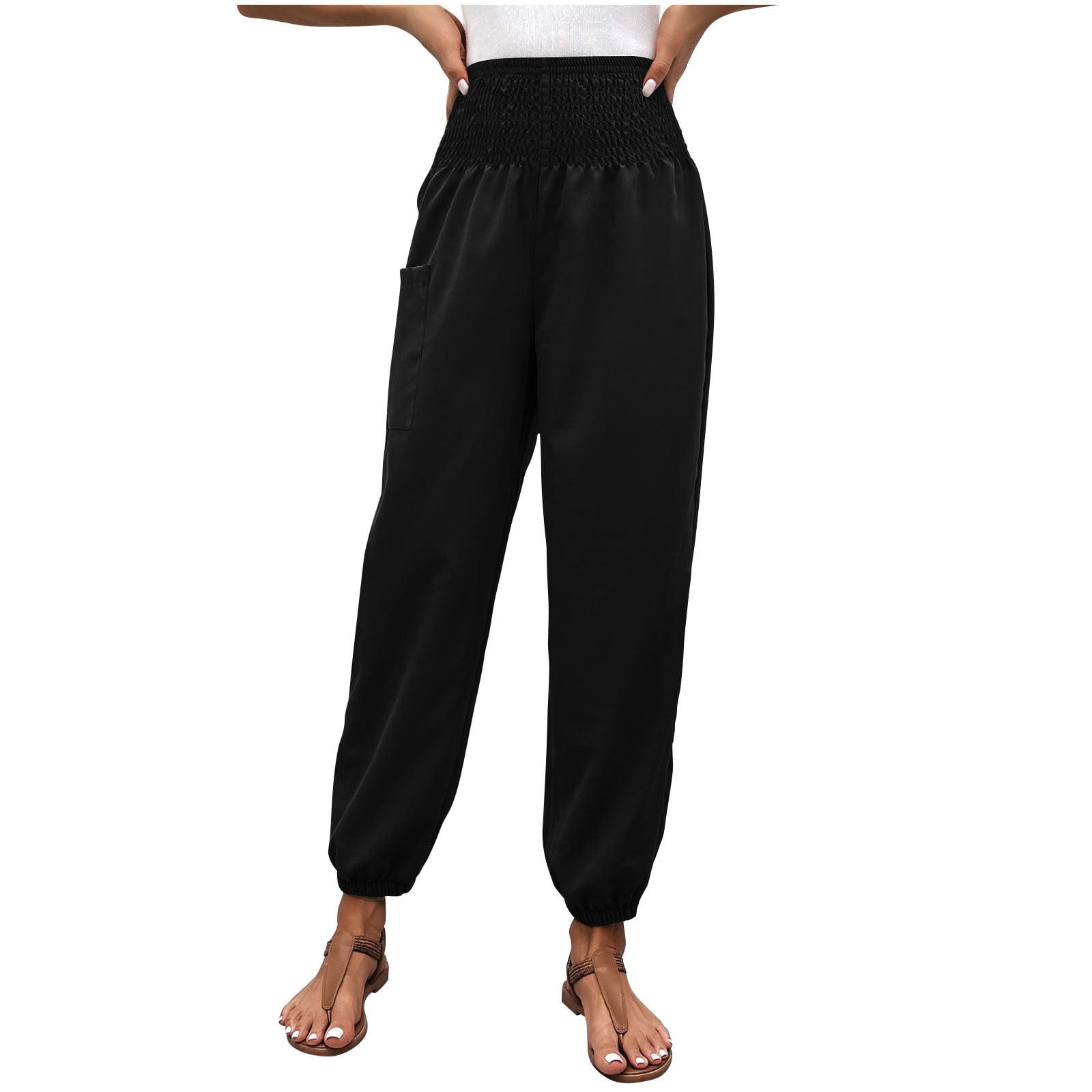 RYRJJ Women's Smocked Ruffle High Waisted Harem Pants with Pockets Plus Size Soft Comfy Yoga Joggers Casual Pajamas(Black,5XL) - Walmart.com