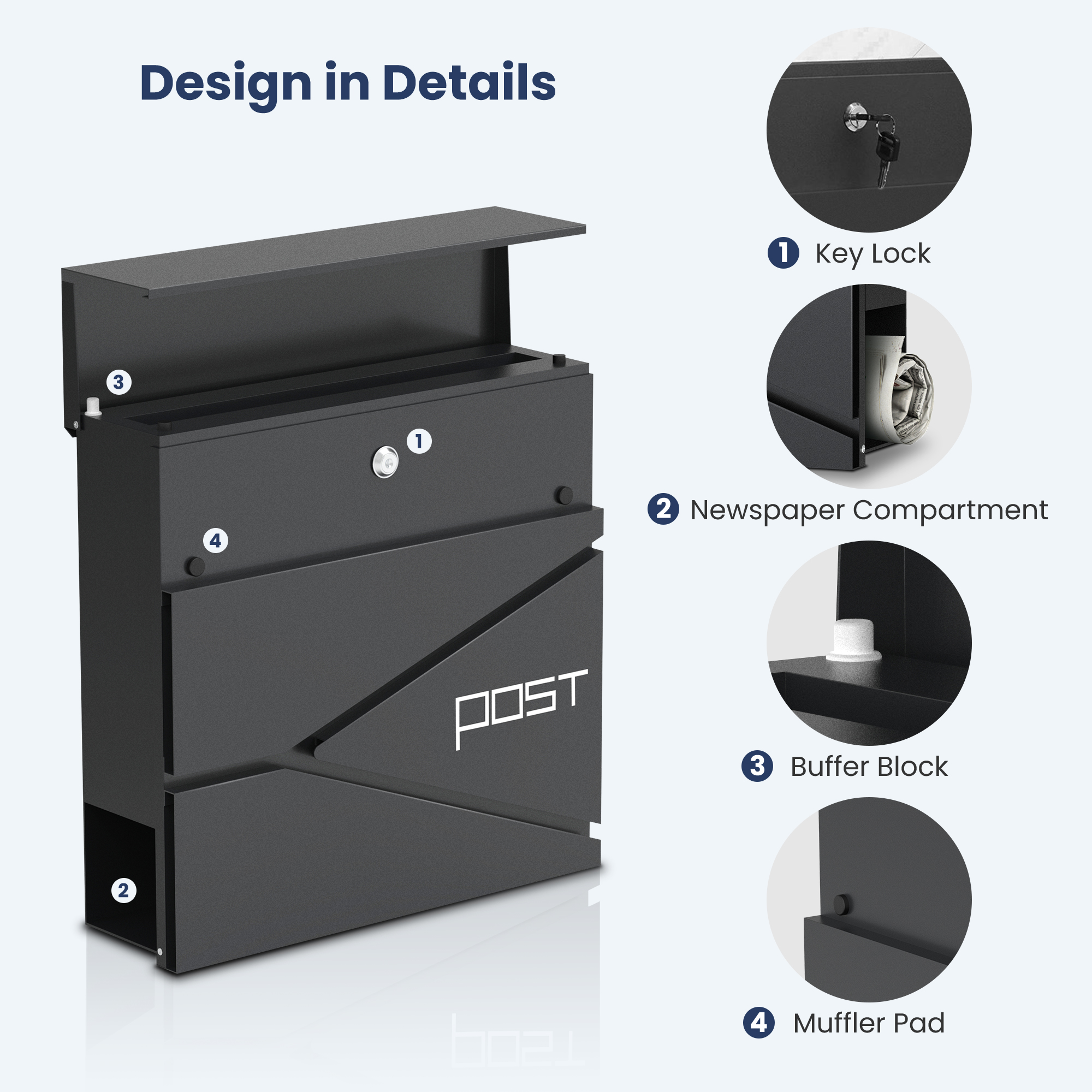 Lockable Wall Mounted Mailbox With 2 Keys For House, Large Capacity Mailboxes For Outside,  14.16" X 14.57" X 3.15"
