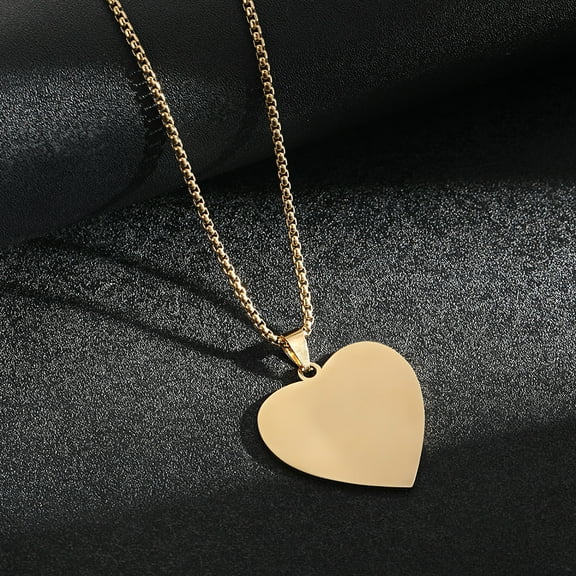 Simple Heart Pendants for Women Men Necklace Plain 14K Yellow Gold Choker Classic Unisex Jewelry