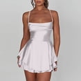 thumbnail image 4 of Women's Sexy Backless Satin Mini Dress Layered Ruffle Hem Tie Back Graduation Dress, 4 of 9