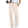 thumbnail image 2 of Stralyhd Women’s Wide Leg Sweatpants Classic Soft Baggy Drawstring Sweat Pants Trendy Elastic High Waist Casual Dressy Fall Trousers with Pockets Beige L, 2 of 5