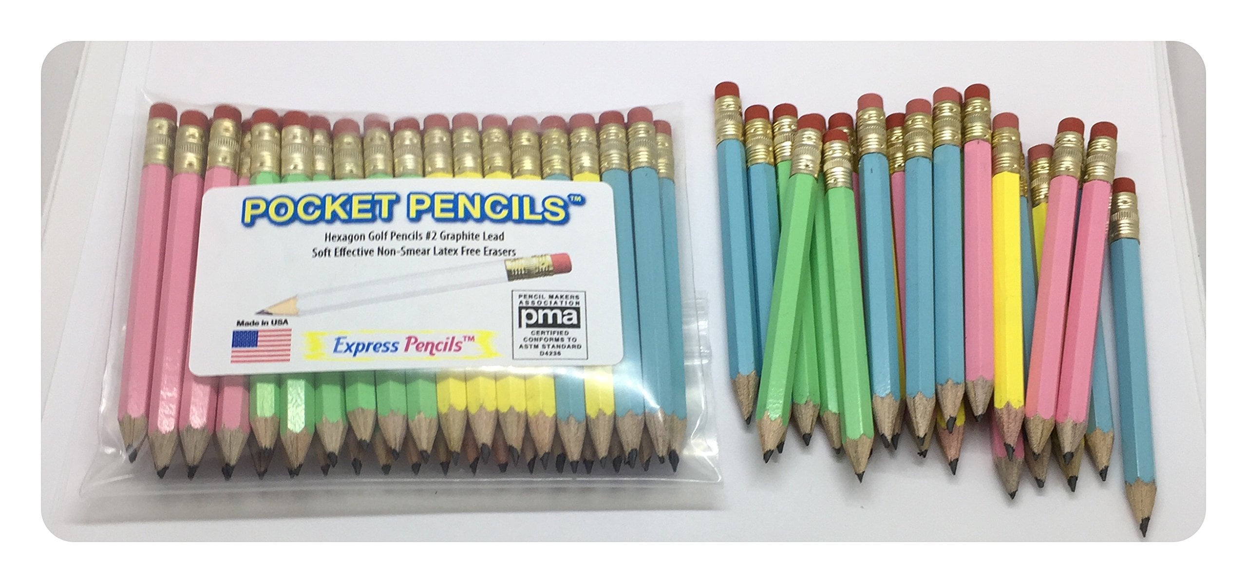  Half Pencils with Eraser - Golf, Classroom, Pew, Short, Mini -  Hexagon, Sharpened, Non Toxic, 2 Pencil, Color - Light Turquoise, (Box of  48) Golf Pocket Pencils : Office Products