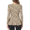 thumbnail image 3 of INSPIRE CHIC Women's Tops Printed Scoop Neck Long Sleeves Peplum Blouse XS Apricot-Leopard, 3 of 6