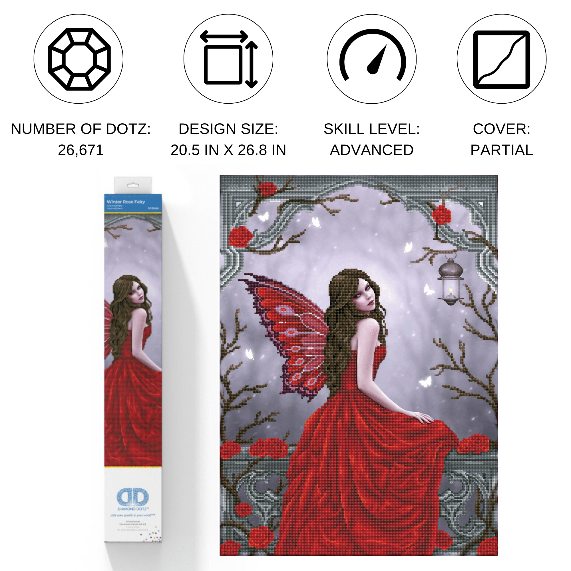 Diamond Dotz Winter Rose Fairy Diamond Painting Kits for Adults - Diamond Art Kits a Relaxing Creative Craft Kit with Dotz Gems 20.5x26.8