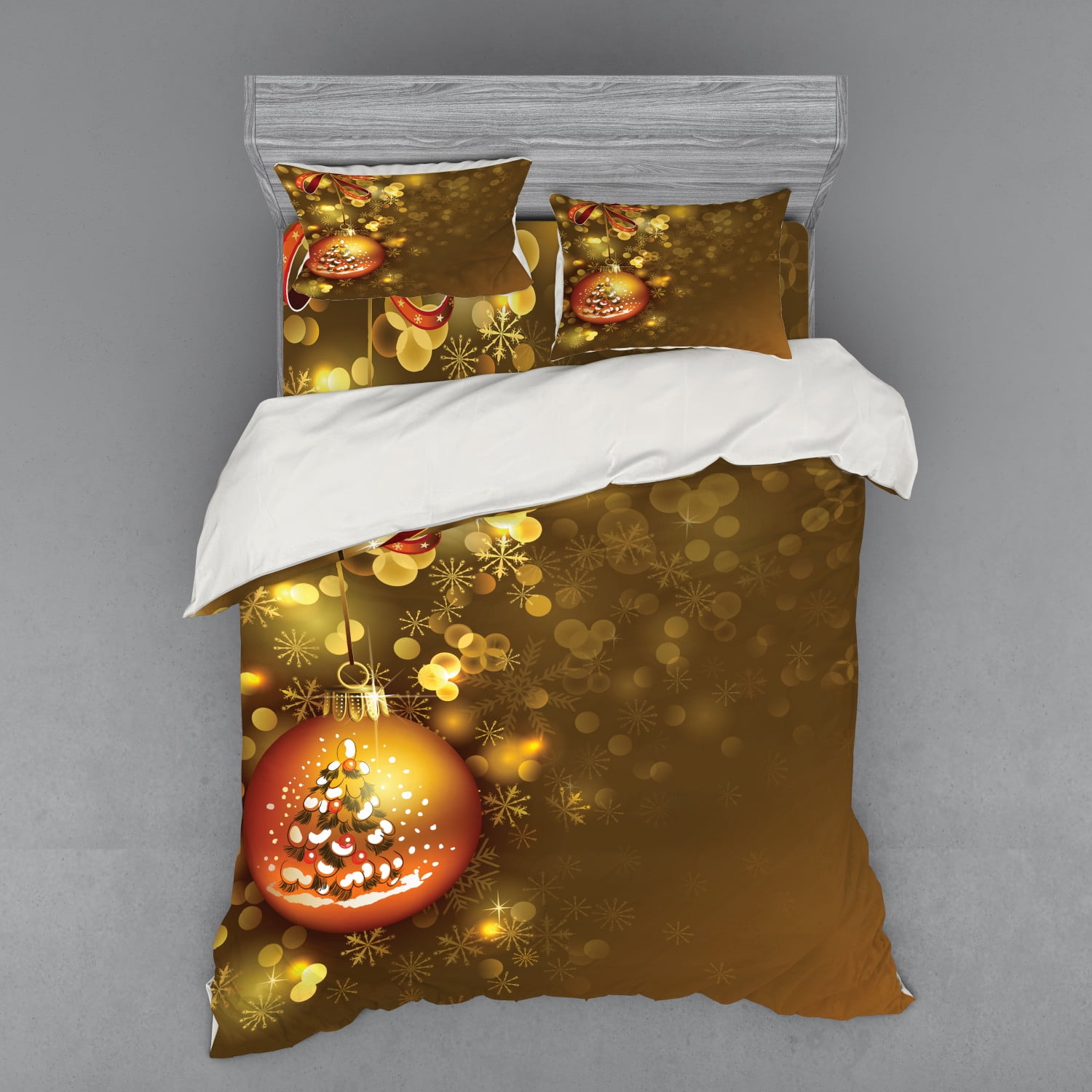 Golden Christmas Ornament Queen Duvet Cover Set