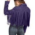 thumbnail image 5 of Women's Fringe Suede Jackets Fall Fashion Long Sleeve Tassel Motorcycle Coats Western Trendy Casual Outdoor Cropped Jackets, 5 of 8