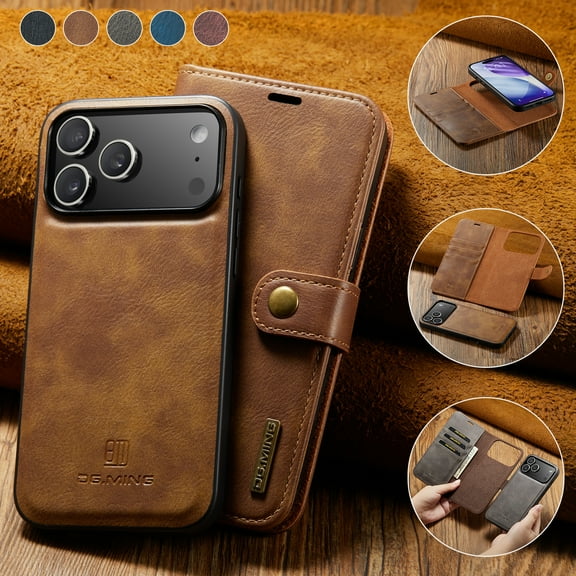ELEHOLD Wallet Case For iPhone 17 Pro Max , 2-in-1 Vintage Leather WalletMagnetic Detachable Flip Folio Stand Slim Shockproof Case Cover with Card Slots For iPhone 17 Pro Max,Brown
