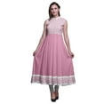 thumbnail image 1 of Bimba Light Pink2 Ikat Anarkali Dress For Women Indian Ethnic Printed Kurti Long Kurta Party Dress Small, 1 of 6