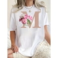 thumbnail image 1 of Chic Floral 'M' Print Women's T-Shirt - Casual Crew Neck, Short Sleeve, Stretchy Polyester Blend, Machine Washable - Perfect for Summer & Everyday Fashion, Creative, Holiday, Sportswear, 1 of 8
