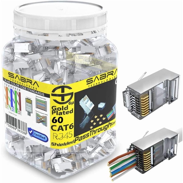 Conectores Pasantes Blindados RJ45 Cat6 Sabra 60 Piezas
