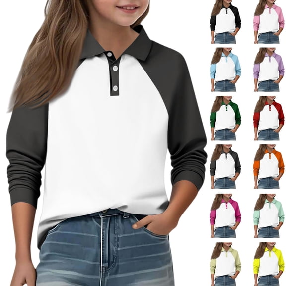 YOUYEDIAN Long Sleeve Polo Shirts for Boys Size 13-14 Kids Golf School Uniforms Toddler Girls Spring Collared Tshirts Dress Athletic Clothes (Gray)