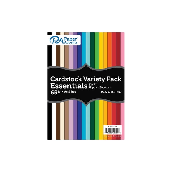 Paper Accents 5x7 Cardstock Variety Pack Essential Colors 72 Sheets