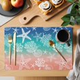 thumbnail image 2 of Placemats 1 Pack, Blue Teal Pink Ombre Coastal Woven Placemat, Linen Place Mats for Kitchen/Dining Tables, Nautical Beach Starfish Coral Summer Washable Table Mats for Party, 2 of 8