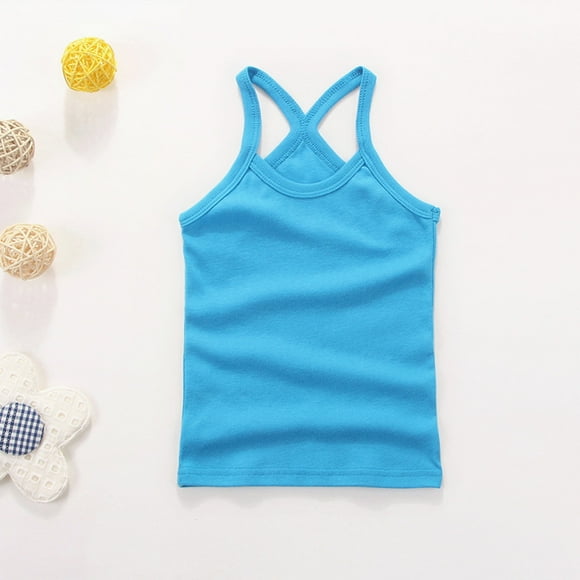 PMVFHDE Girls Tops, Tees & Shirts Toddler Kids Girls Dance Tank Top Racerback Crop Tank Top Soild Sleeveless Sports Dance Top Ballet Gymnastics Dancewear Girl Clothes Blue,160