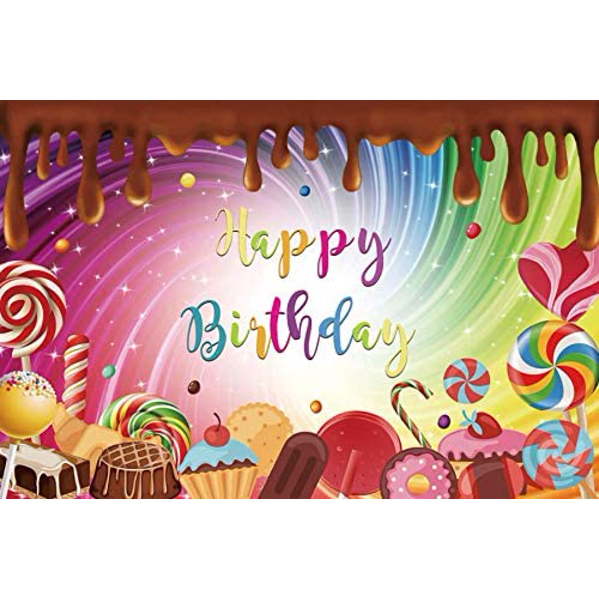 DORCEV 6x4ft Happy Birthday Backdrop Sweet Candy Theme Birthday Party Photography Background Chocolate Lollipop Candyland Girls 1st Birthday Party Cake Table Banner Children Photo Studio Props