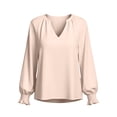 thumbnail image 5 of ClodeEU Women V Neck Long Sleeve Top,Casual Loose Fit Solid Blouse Beige,Women's Plus L, 5 of 6