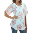 thumbnail image 3 of Fantaslook Womens Blouses Floral Ruffle 3/4 Sleeve Flowy Tops Mesh Dressy Blouses Tunic Shirts, 3 of 7