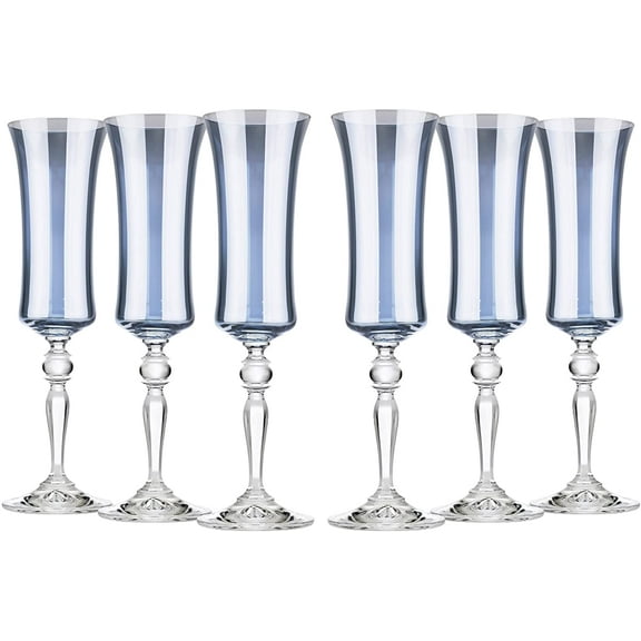 Glasstar 6 Oz Black Sea Lead-Free Crystal Hand-Blown Champagne Flutes, Wedding Gift, Gift for Anniversary, Set of 6