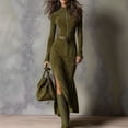 thumbnail image 2 of Women'S Western Suede Long Dress Fall Long Sleeve Zip Up Bodycon Slim Fit Dresses Green S, 2 of 3