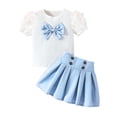 thumbnail image 4 of Delliss Toddler Girls Fashion Clothes Set Puff Short Sleeve Knit Tops+Mini Button Skirts Dress Set Summer Outfit, 4 of 7