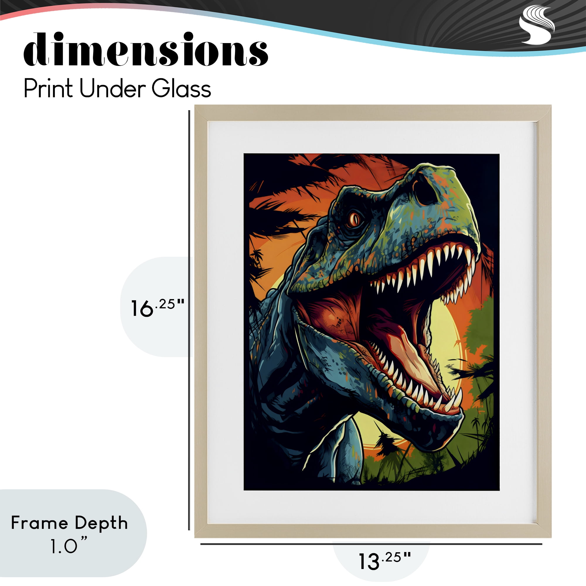 Stupell Industries Dino Roar at Sunset Birch Framed Print Under Glass, design by Creative Studio