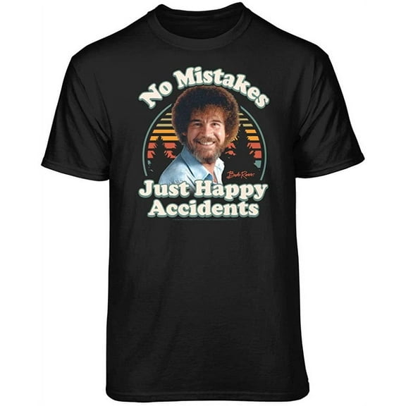 Teelocity Bob Ross No Mistakes Just Happy Accidents Black Short Sleeve Graphic Tee
