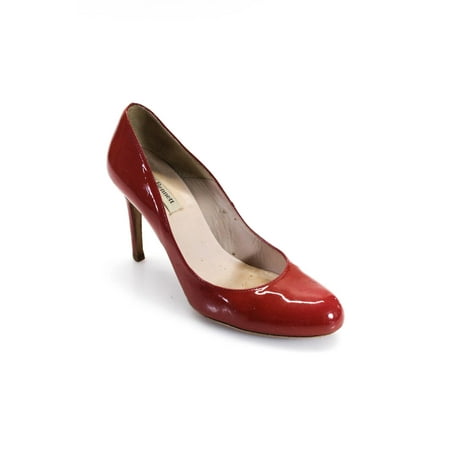 

Pre-owned|L.K. Bennett Womens Leather Round Toe High Heel Shiny Red Classic Pumps Size 38