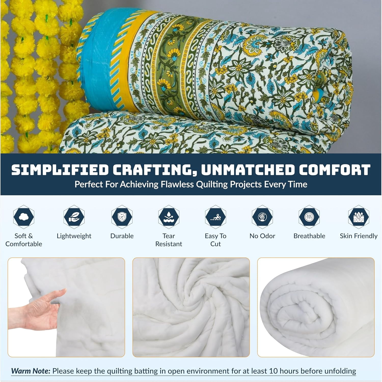 80/20 Cotton Batting for Crafts - 120" x 1080" Natural Quilt Backing Fabric Durable, Soft & Machine Washable - Sewing Batting for DIY Projects, Blankets, etc…