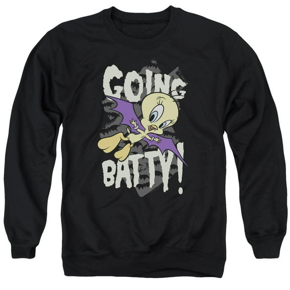 Trevco Sportswear LT193-AS-6 Looney Tunes Going Batty Adult Crewneck Sweatshirt, Black - 3X