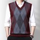 thumbnail image 1 of Men Sweater Vest Knitted Tank Top V Neck Sleeveless Pullover Casual Plaid Top, 1 of 8