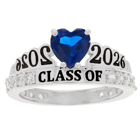 JackAni 10k White Gold Simulated Sapphire September Birthstone Gorgeous 2026 Graduation Ring - Size 5.00