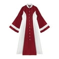 thumbnail image 4 of iiniim Womens Elegant Robe Color Block Stand Collar Flare Sleeve Maxi Dress Burgundy XL, 4 of 7