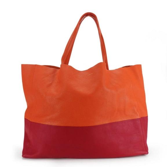 Pre-Owned Celine Tote Bag Horizontal Cabas 169263EBT Leather Orange Red Bicolor... (Fair)