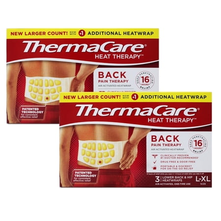 ThermaCare Back Pain Therapy HeatWraps L/XL Air Activated Heat Therapy Wraps Lower Back and Hip 3 Count (Pack of 2)