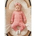 thumbnail image 6 of BemeyourBBs Preemie Baby Girl Spring Summer Fall Winter Clothes Baby Girl Newborn Hospital Going Home Outfit Ruffled Ribbed Romper Long Sleeve Floral Zipper Jumpsuit with Bowknot Headband, 6 of 9