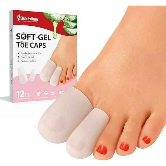 Bukihome Silicone Toe Protectors - 12 Pack Gel Toe Sleeves Toe Protectors - Toe Caps with Aloe Vera Essential Oils - Toe Cushions for Pain Relief, Toe Protection for Corns, Calluses (8L   4S)