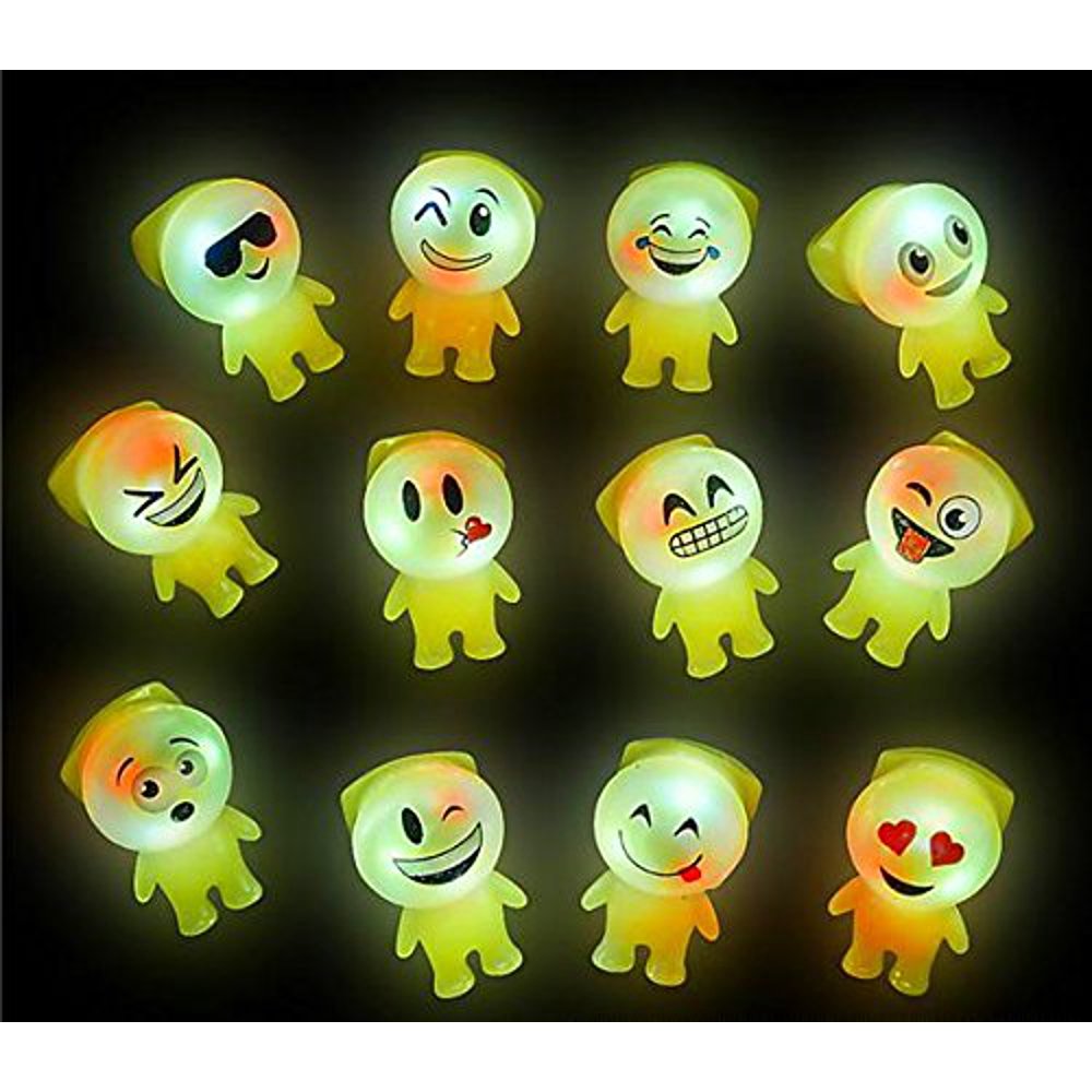 6 Bright Flashing Emoji Emoticon Buddy LIGHT UP LED Rings by TM, BRIGHT