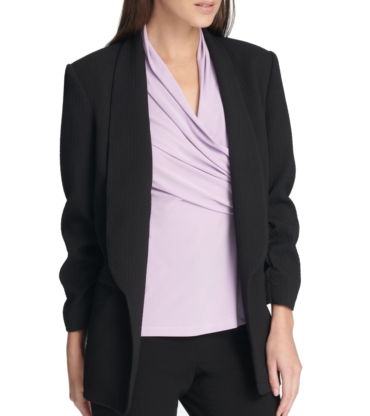 navy ruched sleeve jacket