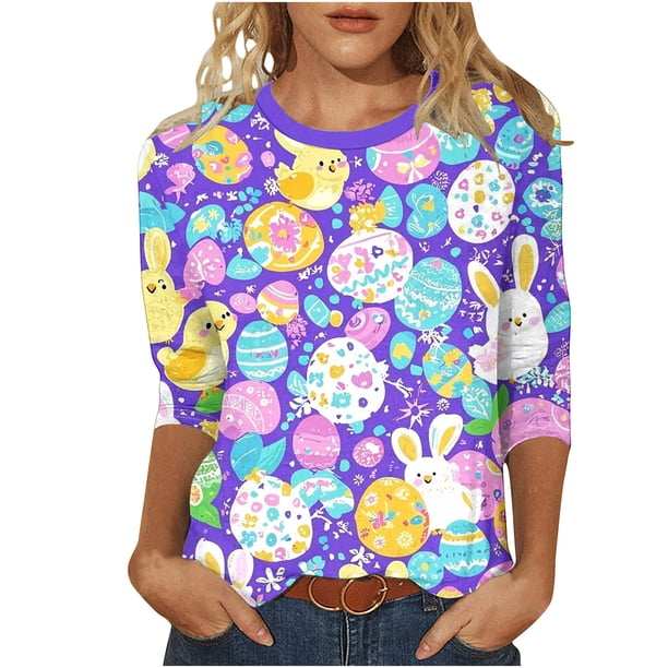 Tops de Cuello Redondo para las Mujeres Impresión de Carnaval 3/4 Manga Blusa Casual Uso Diario