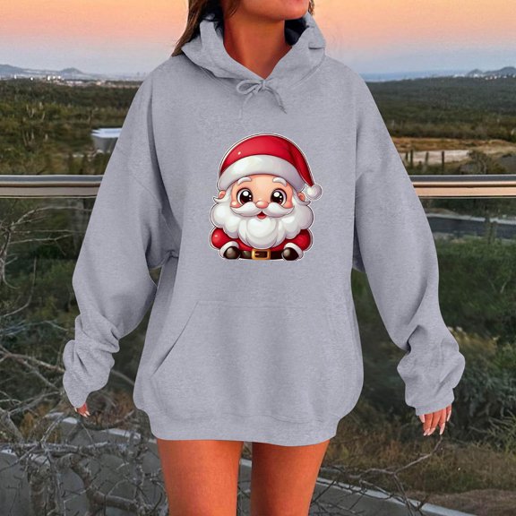 Uootdi Christmas Hoodies for Women Plus Size Halloween Print Floral Print Drawstring Tie Dye Soild Color Sweatshirt Loose Fit Cute Gift Hoodie Fall Pullover with Pocket