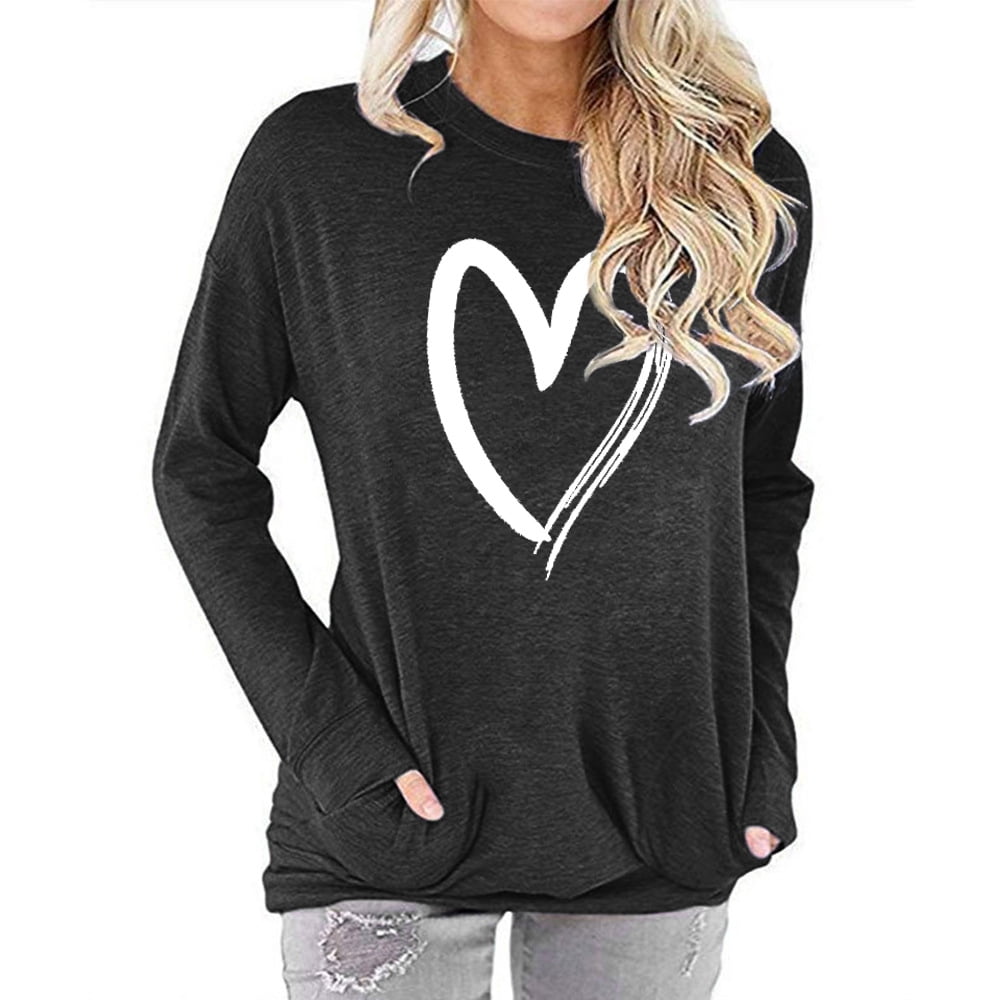 Women's Pocket Sweatshirt Love Graphic Print Crew Neck Batwing Long Sleeve  T-shirt | Walmart Canada