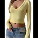 thumbnail image 1 of Camisas de Larga para Mujer, Moda de Otoño, Cuello en V, Básicas, Tops Cortos, Entallados, Y2K, Conjuntos, Ropa. Amarillo L, 1 of 8