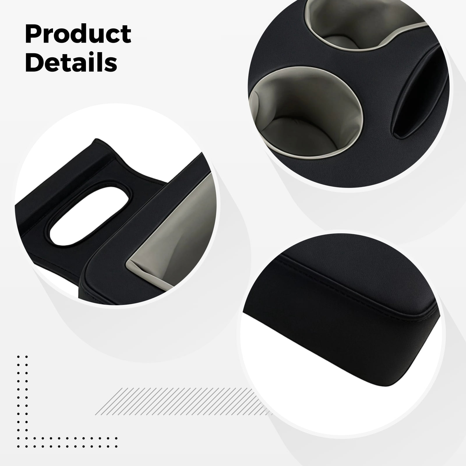 Dual Cup Holder Car Caddy, Cotton Nappa Leather Backseat Organizer with Phone Slot, Snack Tray, Anti Spill Drink Holder, Fits Couch and Car, Easy Clean, Soft Base