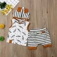 thumbnail image 2 of LMLYSoH Newborn Baby Summer Clothes Set Sleeveless Print Hooded Vest + Drawstring Stripe Shorts Boys Girls 2Pcs Cute Outfits 0-24M, 2 of 4