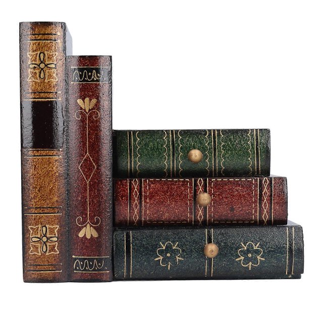 1 Pair Wood Book End Vintage Book Shape Decorative Bookends with Storage Drawer for Kids Room Study