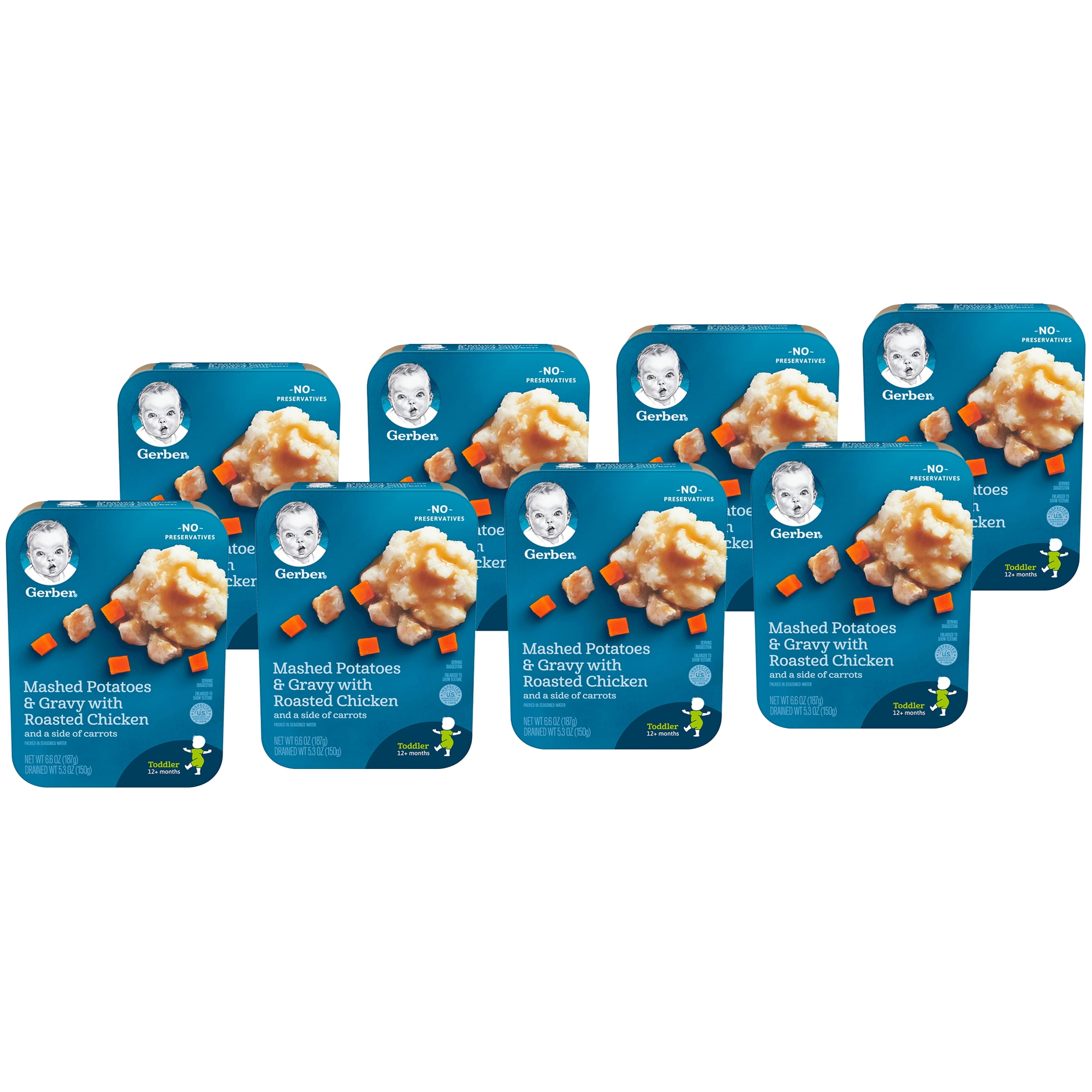 Gerber Lil' Entrees Toddler Baby Food, Mashed Potatoes & Gravy with Roasted Chicken, 6.6 oz Tray, 8 Pack