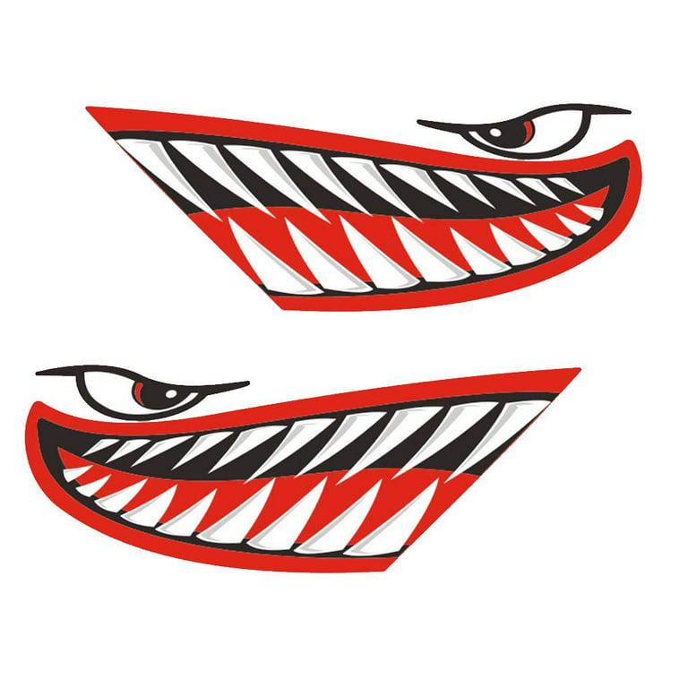 2 Pieces Waterproof Mouth Eyes Funny Decal Sticker Kayak Canoe Fishing Boat Car Truck Accessories - 3 Colors - Red, Size: []