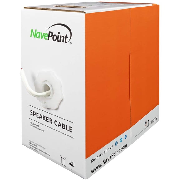 Cable de altavoz NavePoint 16/4 AWG CL2 de 250 pies/76 m para pared, blanco