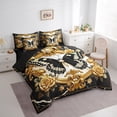 thumbnail image 3 of Manfei Wild Butterfly 7pcs Bedding Queen Size for Girls, Vintage Damask Comforter Sets with Sheets, Gold Rose Flower Bed Set, Microfiber Bedroom Decor, 3 of 8